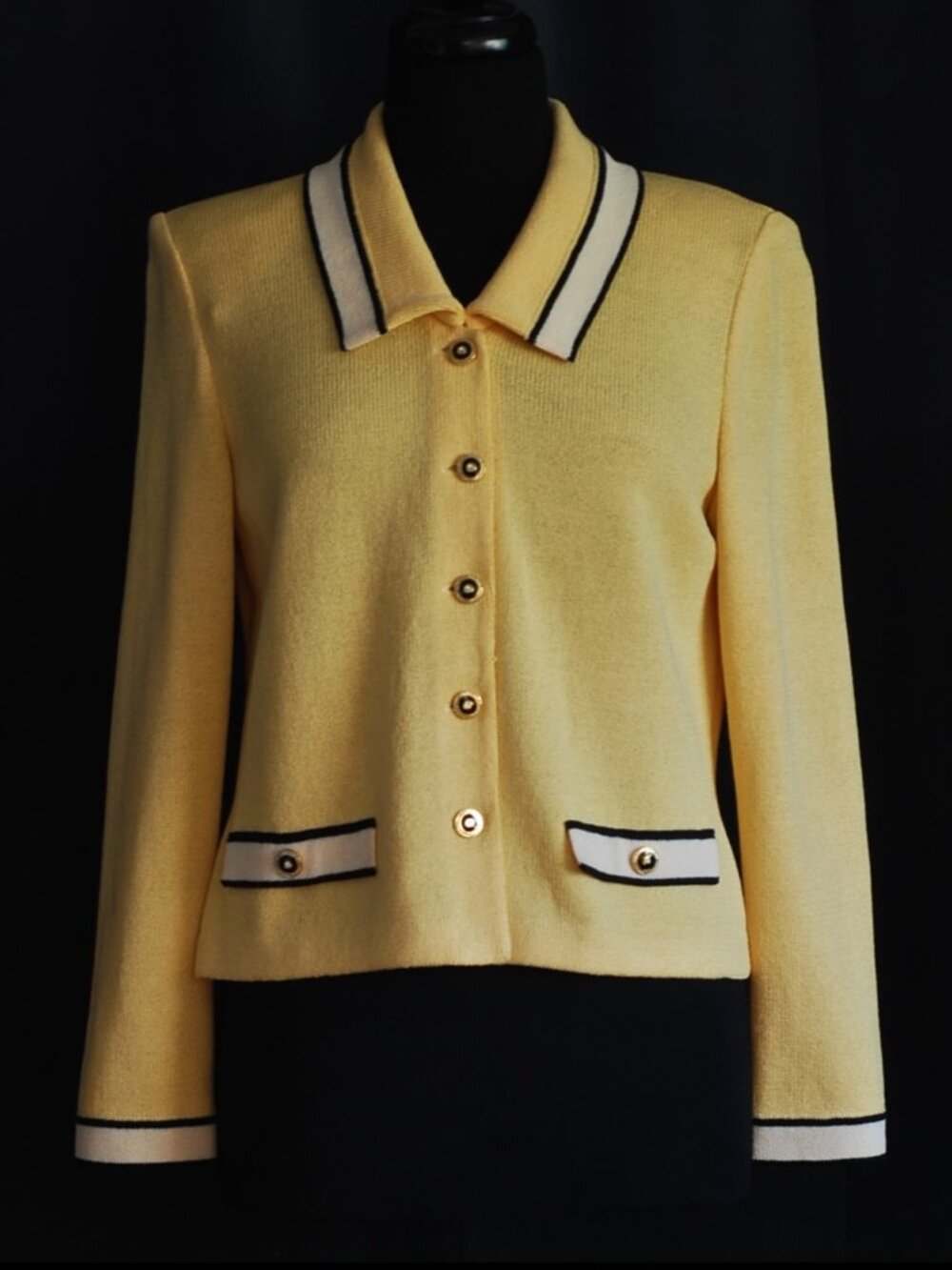 St. John Collection Yellow Knit Blazer With Contrasting Trim - USA